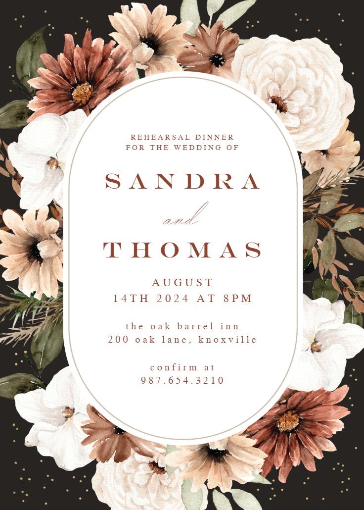 Pastel autumn flowers frame - rehearsal dinner party invitation